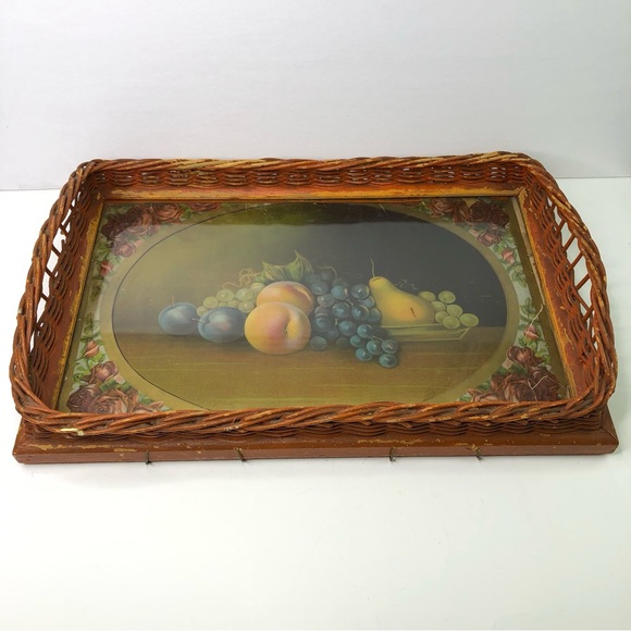 Vintage Woven Wooden Large Serving Tray Kitchen Hanging Decoration Choice Fruits - Picture 2 of 6
